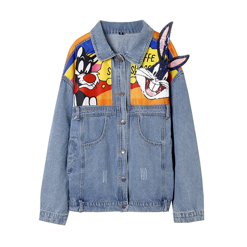 Winter and Autumn Cartoon Rabbit Sequin Denim Jacket Women Loose Hip Hop Style Jean Coats and Jackets Women
Winter and Autumn Cartoon Rabbit Sequin Denim Jacket Women Loose Hip Hop Style Jean Coats and Jackets Women