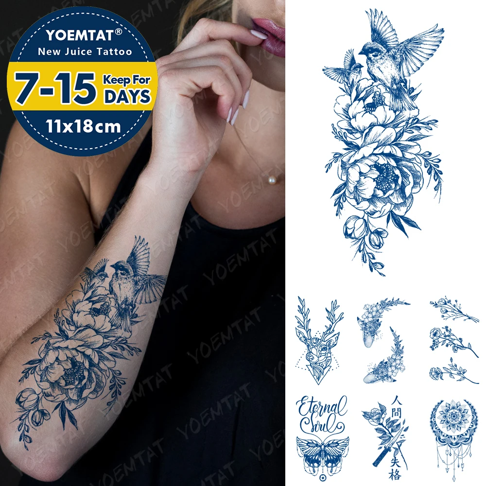 

Juice Lasting Ink Tattoos Body Art Waterproof Temporary Tattoo Sticker Flower Bird Tatoo Arm Fake Deer Whale Tatto Women Men