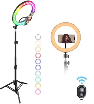 10 inch Selfie LED Ring Light with Tripod Stand and Phone Holder, 14 Colors RGB Ring Lamp for Makeup,YouTube,Video,Photography
10 inch Selfie LED Ring Light with Tripod Stand and Phone Holder, 14 Colors RGB Ring Lamp for Makeup,YouTube,Video,Photography
