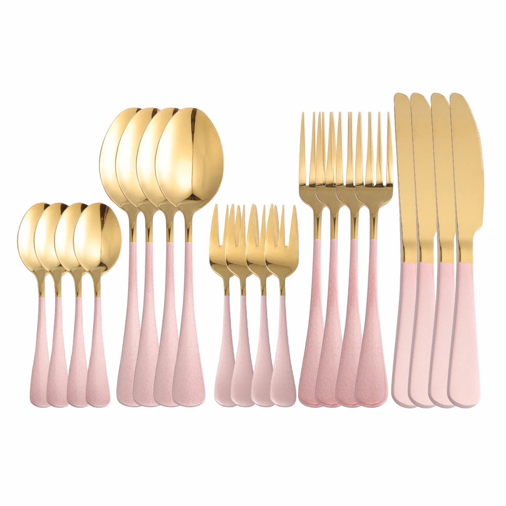 

20Pcs Pink Gold Stainless Steel Cutlery Tableware Set Dinnerware Dinner Wedding Flatware Set Forks Knives Spoons Set Silverware