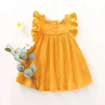 Fashion Newborn Baby Girls Fly Sleeve Ruffle Solid Color Cotton Dress Yellow Color Square Collar Sleeveless baby girl clothes
Fashion Newborn Baby Girls Fly Sleeve Ruffle Solid Color Cotton Dress Yellow Color Square Collar Sleeveless baby girl clothes