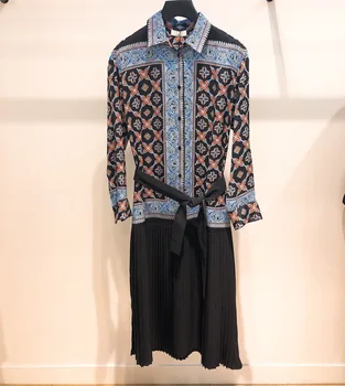 Women's Dress 2019 Spring and Summer New Stitching Retro Print Pleated Dress 
Women's Dress 2019 Spring and Summer New Stitching Retro Print Pleated Dress