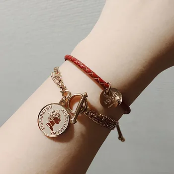 BU-41 Elizabeth Portrait Coin Bracelets Toggle Clasp Titanium Steel Bracelets for Women Three Layered Chain Bracelet
BU-41 Elizabeth Portrait Coin Bracelets Toggle Clasp Titanium Steel Bracelets for Women Three Layered Chain Bracelet