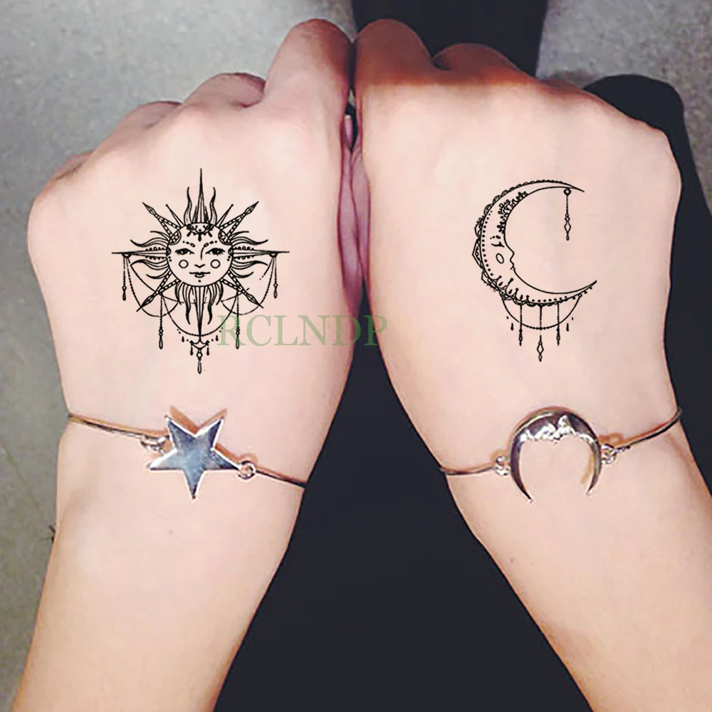 Waterproof Temporary Tattoo Sticker sun Moon Fake Tatto Flash Tatoo Tatouage Wrist Foot Hand Arm For Girl Women Men Kids | Красота и