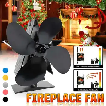 

Fireplace 4 Blade Heat Powered Stove Fan Wood Burner Eco Friendly Quiet Fan Home Efficient Heat Distribution 4Colors Optional