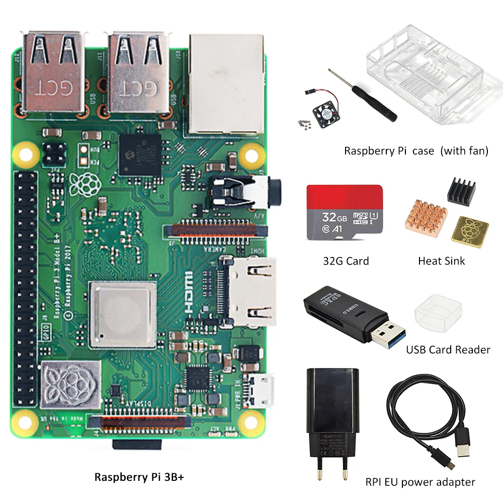 Оригинальный Raspberry Pi 3B plus комплект экрана с чехлом радиатором питанием от сети EU/US