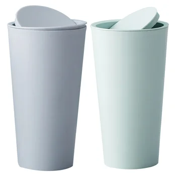 2pcs Mini Desktop Waste Bin Plastic Rolling Cover Garbage Barrel Trash Can for Office Dorm (Light Green and Light Blue)