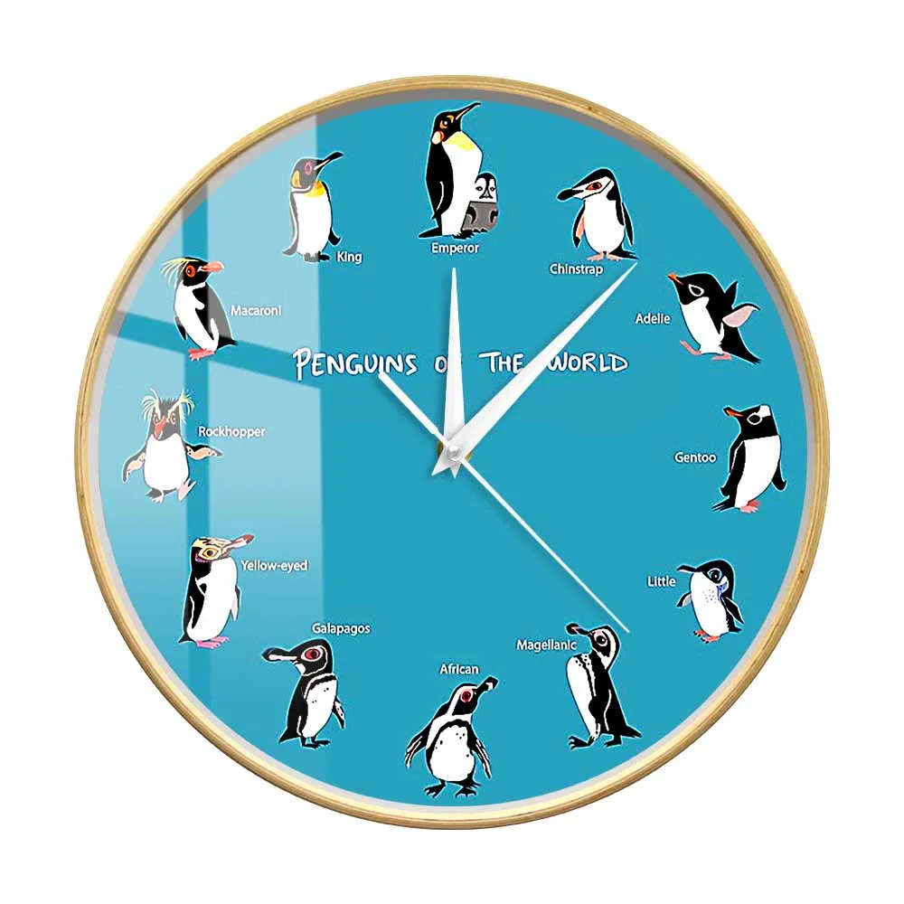 Penguins of the World Modern Design Silent Sweep Clock Cartoon Caricatures Penguin Species Wooden Frame Wall Clock Hanging Watch
Penguins of the World Modern Design Silent Sweep Clock Cartoon Caricatures Penguin Species Wooden Frame Wall Clock Hanging Watch