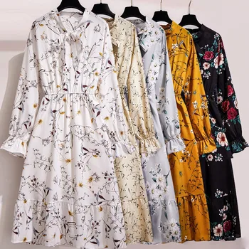 Women Floral Chiffon Dress Autumn Winter Long Sleeve Elastic Waist Bow Collar Casual Elegant Party Office Dresses Vestidos
Women Floral Chiffon Dress Autumn Winter Long Sleeve Elastic Waist Bow Collar Casual Elegant Party Office Dresses Vestidos