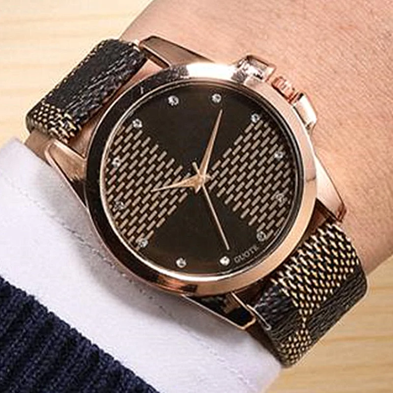 

Zegarek Damski 2020New Geneva Men Women Watches Reloj Fashion Plaid Leather Dial Women Dress Casual Quartz Watch Gift