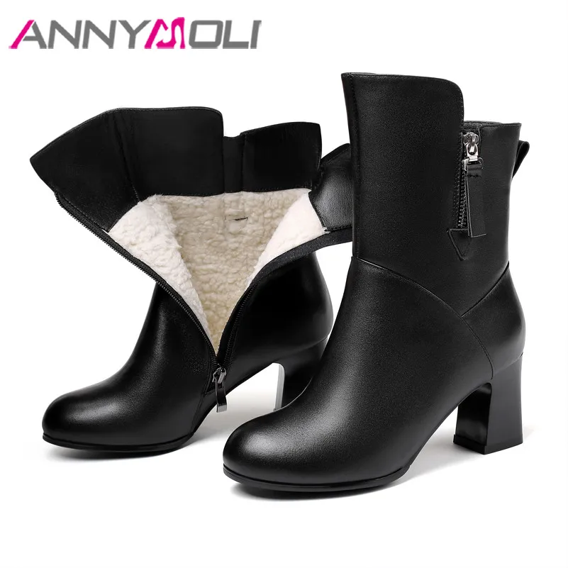 ANNYMOLI Winter Snow Boots Women Natural Genuine Leather Zip Square High Heels Ankle Boots Warm Plush Round Toe Shoes Ladies 39
ANNYMOLI Winter Snow Boots Women Natural Genuine Leather Zip Square High Heels Ankle Boots Warm Plush Round Toe Shoes Ladies 39