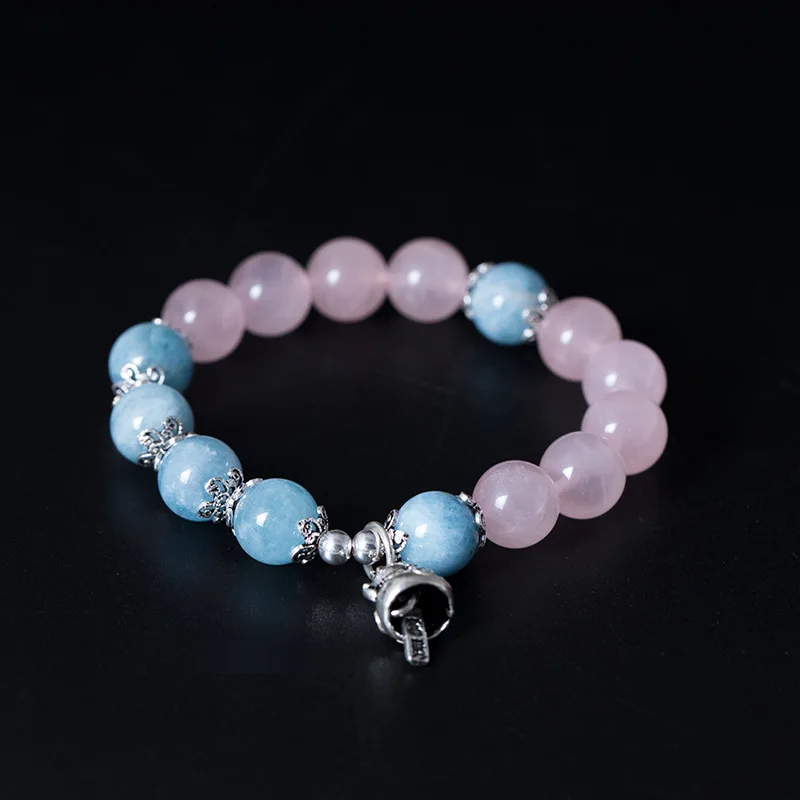 Natural Rose Quartz Stone Beads Bracelet For Women With Aquamarine DIY Handmade Jewelry Pulseras Mujer Moda 2019 | Украшения и
