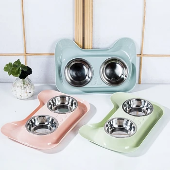 Cat Head-shaped Pet Food And Water Feeding Bowl Stainless Steel Double Bowls For Dogs 
Cat Head-shaped Pet Food And Water Feeding Bowl Stainless Steel Double Bowls For Dogs