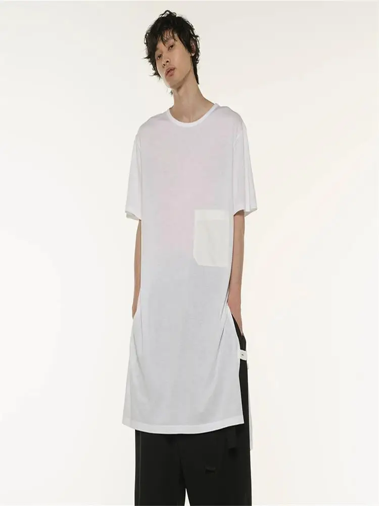 Men's Short Sleeve T-Shirt Summer New Dark Round Collar Loose Irregular Asymmetric Mid Length Side Slit Design Single Pocket
Men's Short Sleeve T-Shirt Summer New Dark Round Collar Loose Irregular Asymmetric Mid Length Side Slit Design Single Pocket