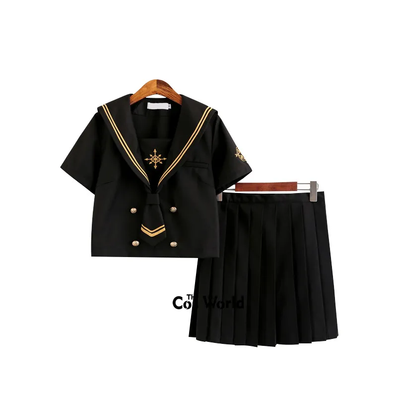 Starmoon Compass Black Summer Navy Sailor Suit Tops Skirts JK High School Uniform Class Students Cloth | Тематическая одежда и