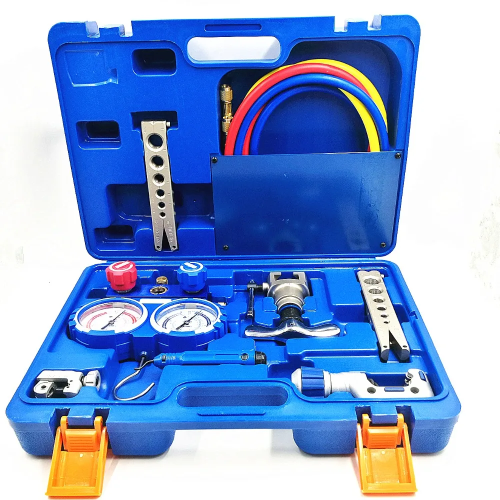 Refrigeration Integrated flaring tool kits VTB-5B Refrigeration tool set Expander set with R410A refrigerant pressure gauge
Refrigeration Integrated flaring tool kits VTB-5B Refrigeration tool set Expander set with R410A refrigerant pressure gauge