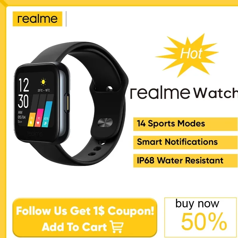 Realme Smart Watch 1.4" Touchscreen Personalized Watch Faces Heart Rate Blood-oxygen Monitor Notifications IP68 Sports
Realme Smart Watch 1.4" Touchscreen Personalized Watch Faces Heart Rate Blood-oxygen Monitor Notifications IP68 Sports