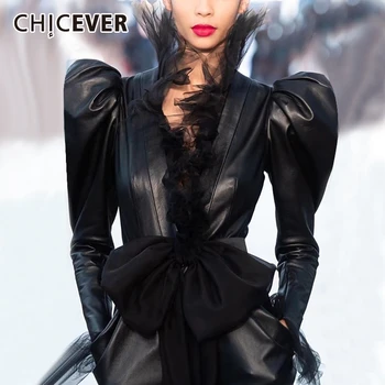 CHICEVER Patchwork Mesh PU Leather Women's Jackets V Neck Puff Long Sleeve High Waist Slim Bowknot Coat Female 2020 Fashion Tide
CHICEVER Patchwork Mesh PU Leather Women's Jackets V Neck Puff Long Sleeve High Waist Slim Bowknot Coat Female 2020 Fashion Tide