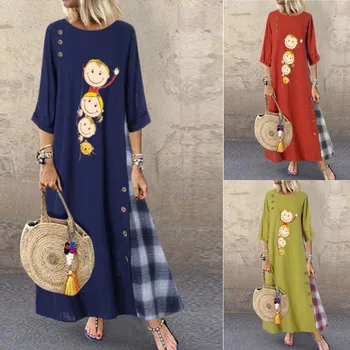 Women Casual Patchwork 3/4 Sleeves O-Neck Button High Low Hem Plus Size Dress Loose Party Plus Size 5XL Tunic Drop shipping 
Women Casual Patchwork 3/4 Sleeves O-Neck Button High Low Hem Plus Size Dress Loose Party Plus Size 5XL Tunic Drop shipping