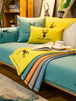 Sofa Cushion Universal Nordic Simple Cotton and Linen Embroidered Non-Slip Leather Wooden Sofa Cover Backrest Cushion Covering 
Sofa Cushion Universal Nordic Simple Cotton and Linen Embroidered Non-Slip Leather Wooden Sofa Cover Backrest Cushion Covering