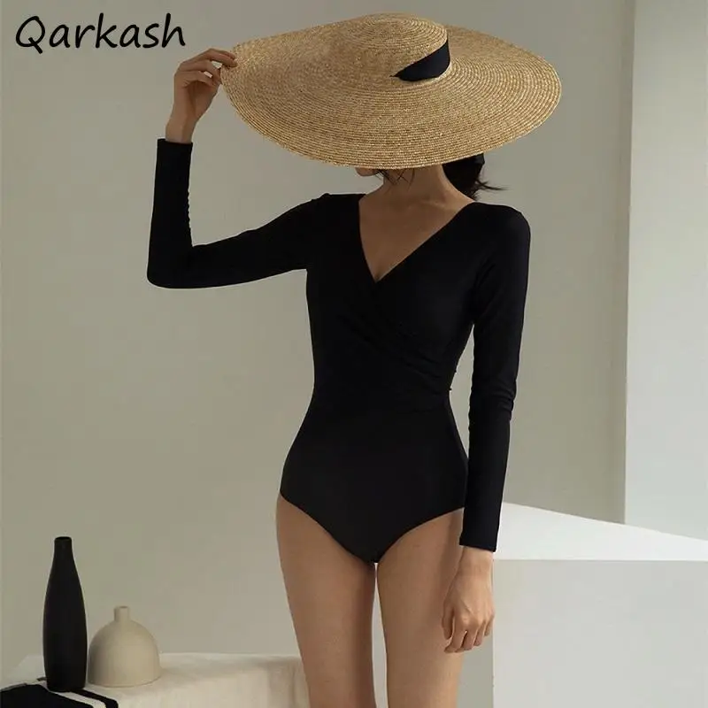 

Cover-ups Women Sexy Ulzzang Style Young Ladies Pure Trendy Basic Clothes New Black Long Sleeve Pareos De Playa Mujer Sun-proof