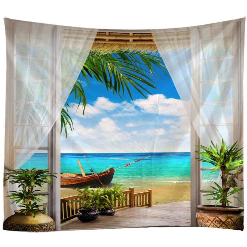 

Windows Scenery Tapestry Wall Hanging Cloth Bed Spread Beach Towel Table Cloth Yoga Mat House Decoration Living Room Decoration