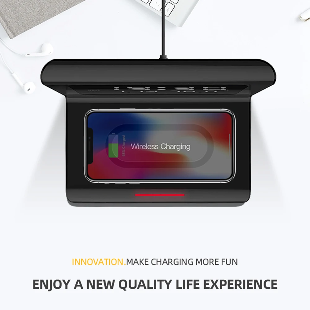 10W Qi Wireless Charger Wireless Charging Pad Thermometer Calendar Clock Fast Charge cargador inalambrico for iphone for samsung