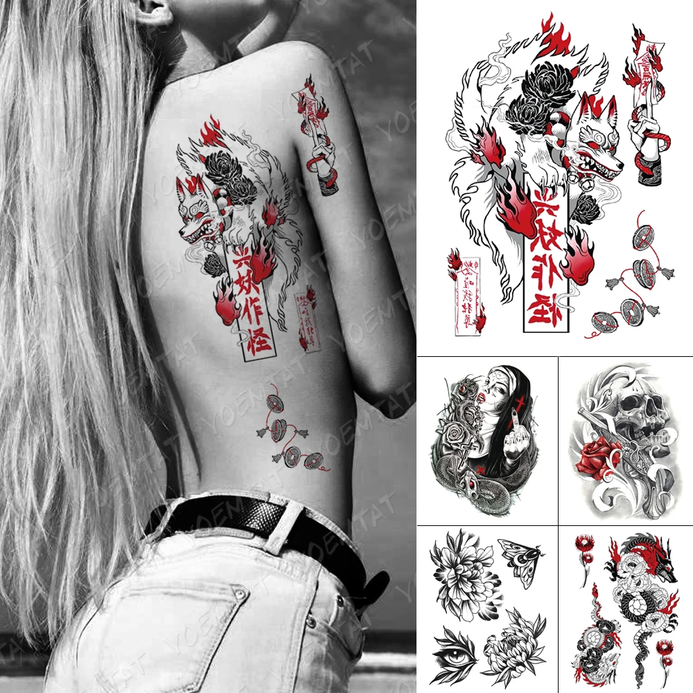 

Waterproof Temporary Tattoo Sticker Old School Fox Spell Flash Tattoos Cat Eyes Skull Body Art Arm Fake Tatoo Women Men