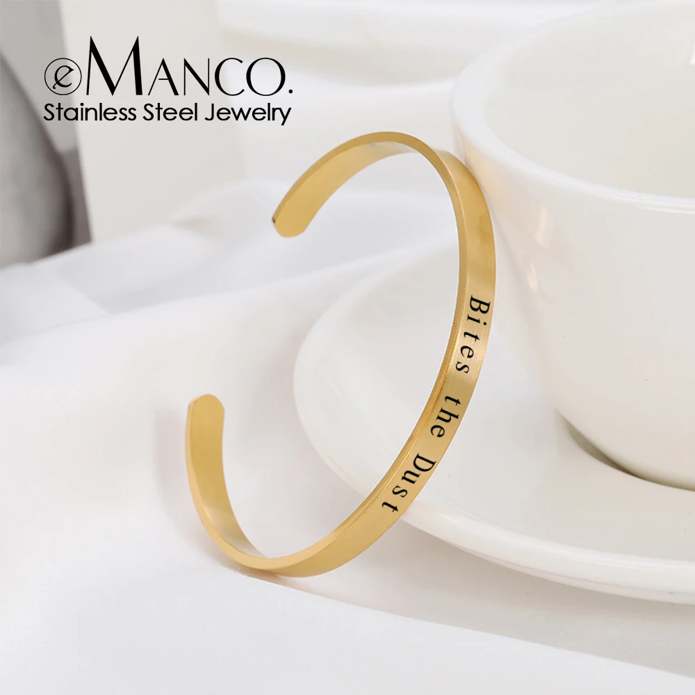 

eManco 6mm Gold Color Stainless Steel Engraved Positive Inspirational Quote Stamped Cuff Mantra Bracelet Bangle For Women Gifts