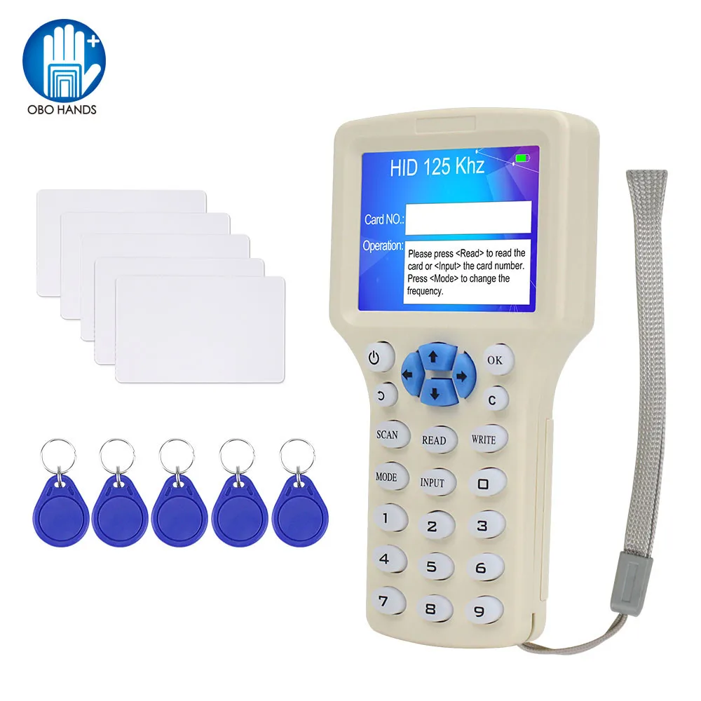 English 10 Frequency RFID Duplicator Copier Writer Card Reader Key fobs Programmer USB ID IC 125KHz 13.56MHz Encrypted Decode
English 10 Frequency RFID Duplicator Copier Writer Card Reader Key fobs Programmer USB ID IC 125KHz 13.56MHz Encrypted Decode