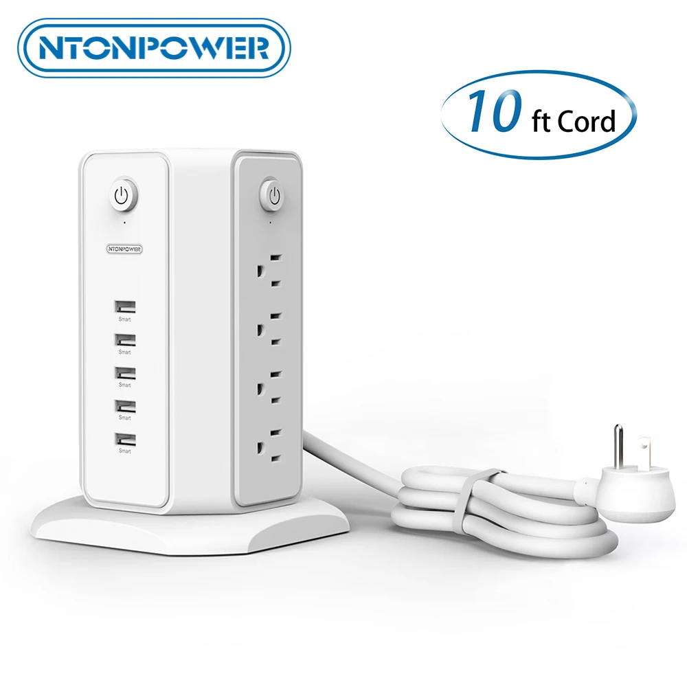 NTONPOWER Surge Protector Power Strip Tower with 3M Extension Cord Flat Plug Desktop Charging Station with 8 Outlets with 5 USB
NTONPOWER Surge Protector Power Strip Tower with 3M Extension Cord Flat Plug Desktop Charging Station with 8 Outlets with 5 USB