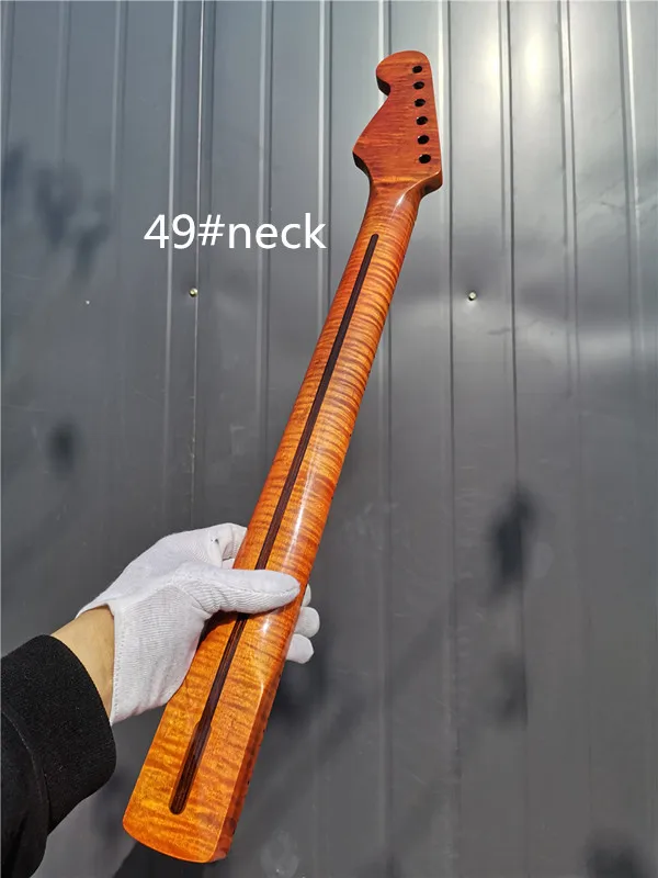 

49 #Tiger Flame Maple Guitar Neck 21 Fret 25.5inch Dark Yellow Varnish Pearl Maple Made Fingerboard Dot Inlay DIY