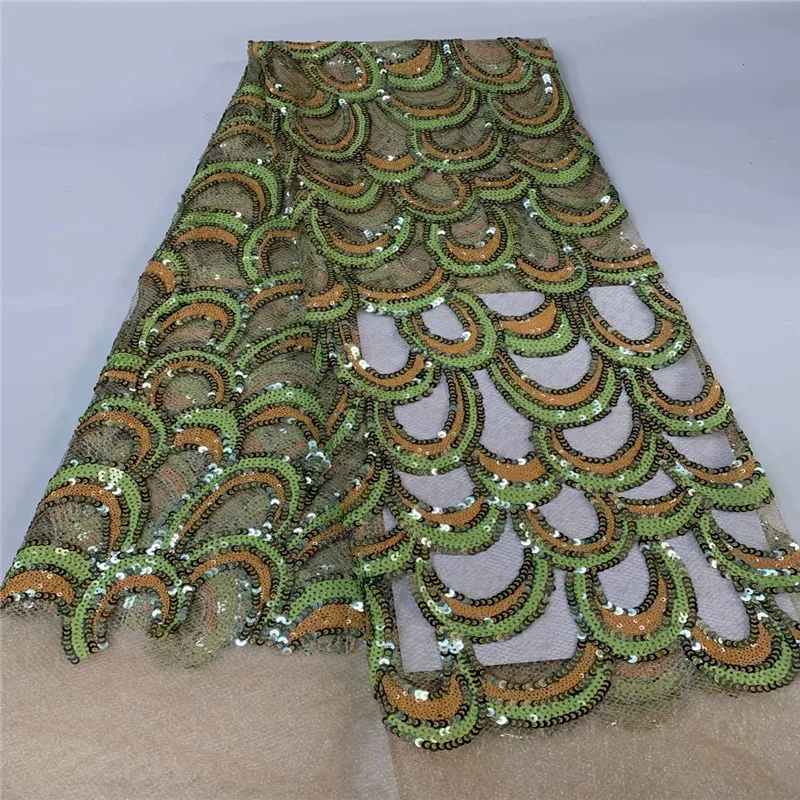 Фото Африканская кружевная ткань зеленый/золотой высокое качество пайетки с вышивкой