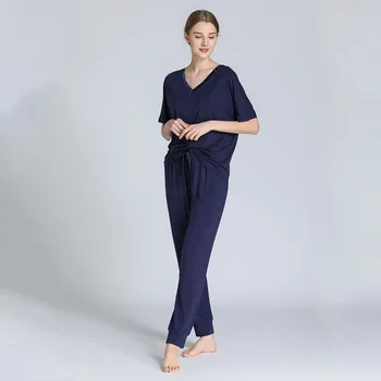 Sleeve V-neck Pajamas Female Modal Short-sleeved Trousers Two-piece Loose Large Size Home Clothes Thin Pyjamas Women Lenceria
Sleeve V-neck Pajamas Female Modal Short-sleeved Trousers Two-piece Loose Large Size Home Clothes Thin Pyjamas Women Lenceria