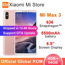 Original rom global xiao mi max 3 4 gb 64 gb telefones celulares snapdragon 636 octa núcleo 5500 mah 2160x1080 6.9 "tela 12mp + 5mp ota(China)