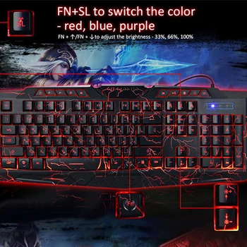 Russian/English Gaming Keyboard LED 3-Color USB Wired Colorful Breathing Backlit Waterproof Computer Crack Keyboard 104 keys
Russian/English Gaming Keyboard LED 3-Color USB Wired Colorful Breathing Backlit Waterproof Computer Crack Keyboard 104 keys