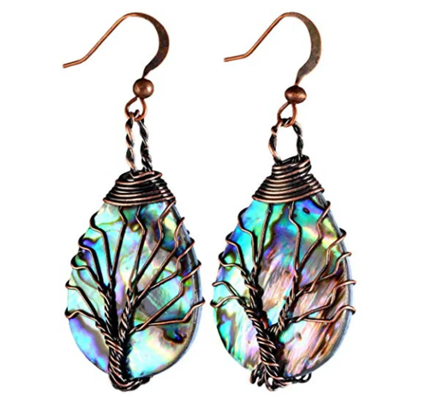 FYJS Unique Copper Plated Wire Wrap Tree of Life Water Drop Abalone Shell Dangle Earrings for Christmas Gift
FYJS Unique Copper Plated Wire Wrap Tree of Life Water Drop Abalone Shell Dangle Earrings for Christmas Gift