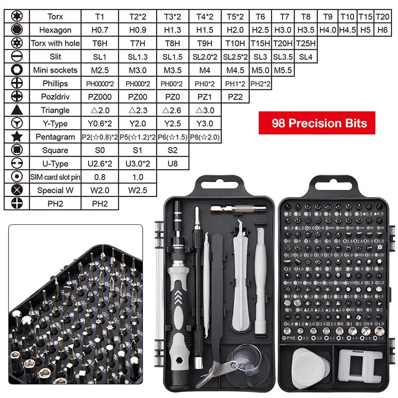 115-in-1 Precision Screwdriver Set Multi-function Chrome Vanadium Steel Screwdriver Hand Tool Set
115-in-1 Precision Screwdriver Set Multi-function Chrome Vanadium Steel Screwdriver Hand Tool Set