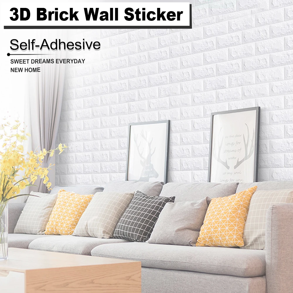 

10 Pcs Imitation Brick Waterproof Wallpaper DIY 3D Wall Sticker 70x77 cm For Living Room Kitchen TV Backdrop Self Adhesive