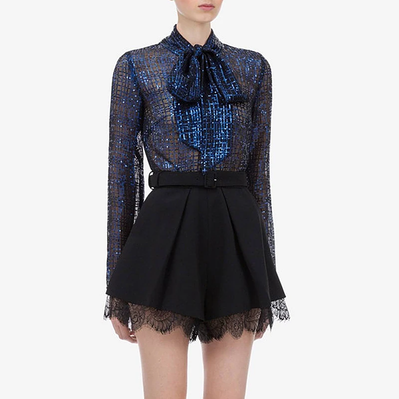 Self Portrait 2019 Autumn New Women Blouse Elegant High Quality Blue Shining Sequin Blusas Vintage Long Sleeve Bow Female Tops
Self Portrait 2019 Autumn New Women Blouse Elegant High Quality Blue Shining Sequin Blusas Vintage Long Sleeve Bow Female Tops