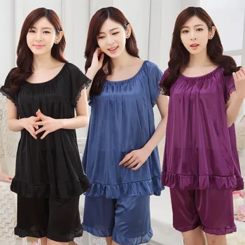 Summer Women's Pregnant Women Plus-sized Short Sleeve Shorts Viscose Fat Mm Plus-sized Tracksuit Nightgown Comfort Pajamas Suit 
Summer Women's Pregnant Women Plus-sized Short Sleeve Shorts Viscose Fat Mm Plus-sized Tracksuit Nightgown Comfort Pajamas Suit