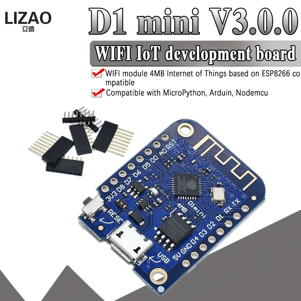 Макетная плата Wemos D1 Mini V3.0.0 с Wi-Fi на базе ESP8266 CH340 CH340G 4 Мб для Arduino Nodemcu V2 micropymarathon |