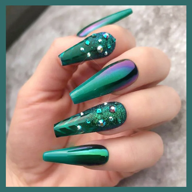 Luxury Shiny Fake Nails DIY Design Diamond-studded Ballet Nail Dark Green Super Long Nail Art Products Hot Sale Nail Accesoires
Luxury Shiny Fake Nails DIY Design Diamond-studded Ballet Nail Dark Green Super Long Nail Art Products Hot Sale Nail Accesoires