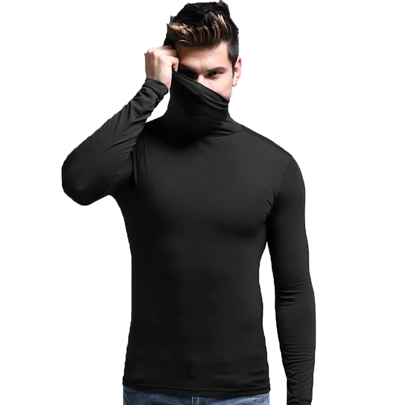 

Мужские футболки, повседневная Базовая футболка с высоким воротником, облегающие топы, пуловер с длинным рукавом, термотонкое нижнее белье, базовый слой на зиму и осень