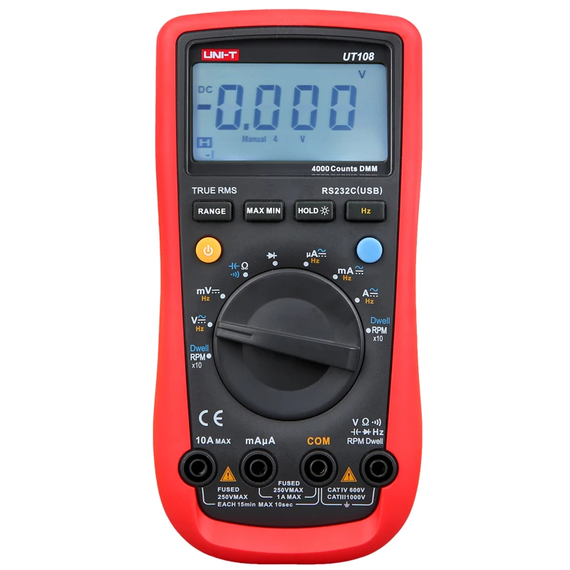UNI-T UT108 Digital Voltmeter Professional Auto rang Multimeter ACDC voltmeter DC Ammeter Resistance Capacitance Rs232
UNI-T UT108 Digital Voltmeter Professional Auto rang Multimeter ACDC voltmeter DC Ammeter Resistance Capacitance Rs232