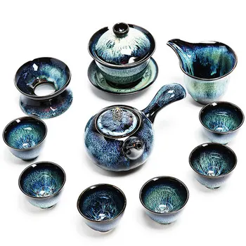 Kung Fu Tea Set Household Kiln Change Tianmu Glaze Side Handle Pot Set Complete Set Of Kiln Change Teapot Gaiwan Ceramic Teacup
Kung Fu Tea Set Household Kiln Change Tianmu Glaze Side Handle Pot Set Complete Set Of Kiln Change Teapot Gaiwan Ceramic Teacup