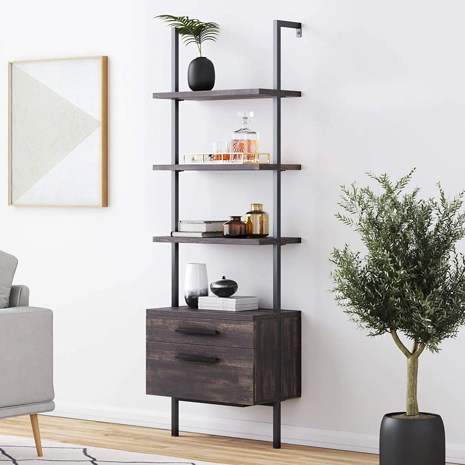 Industrial 5 Bookshelf with Wood Drawers and Matte Steel Frame design will match any home office living room or bedroom.
Industrial 5 Bookshelf with Wood Drawers and Matte Steel Frame design will match any home office living room or bedroom.