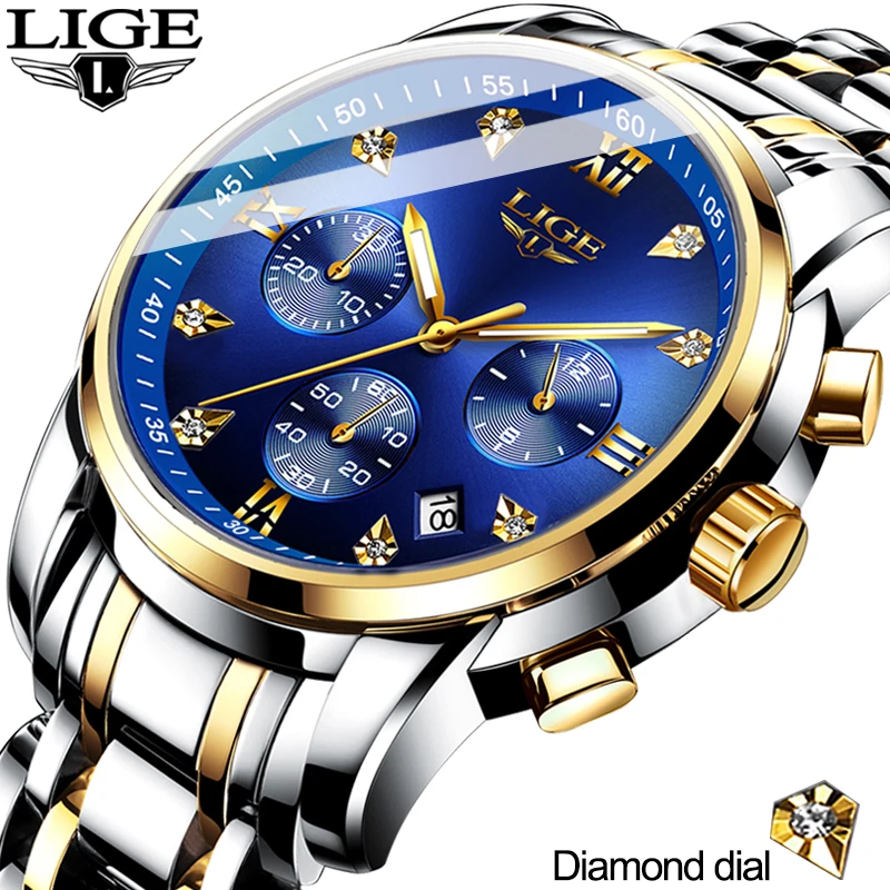 Фото 2020 LIGE Роскошные мужские часы спортивные водонепроницаемые аналоговые кварцевые