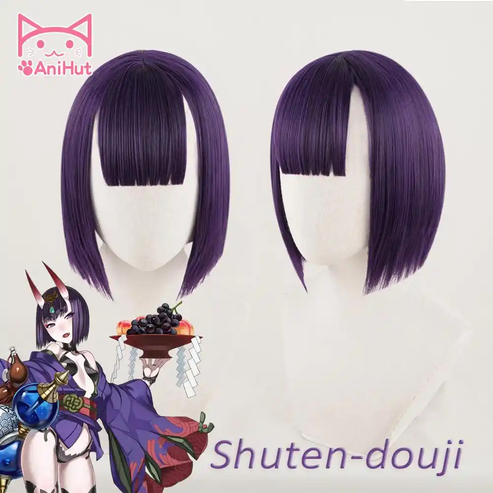 Anihut Shuten Doujiコスプレウィッグ運命グランド注文fgoかつら合成紫髪shuten Douji Gooum