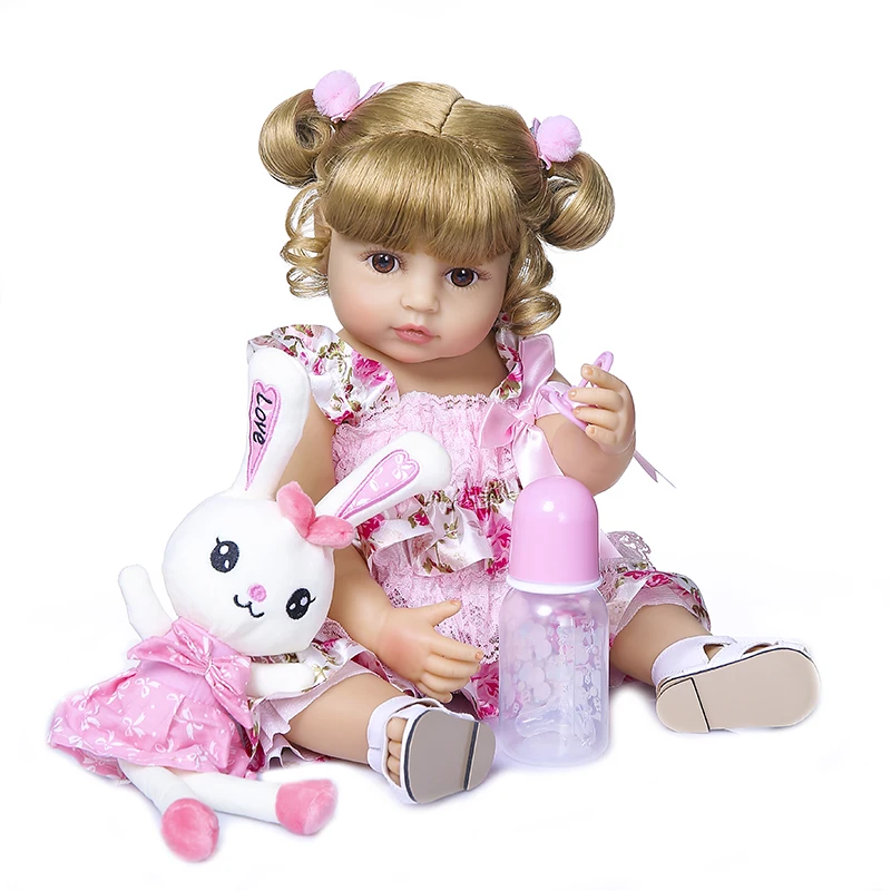 

Original NPK DOLL bebe reborn toddler girl sweet face gold hair bath toy soft full real silicone vinyl baby doll toys surprice
